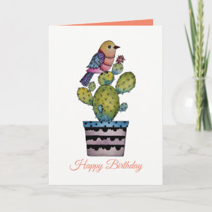 Cactus And Rainbow Bird In Watercolor Card