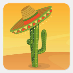 Cactus and Sombrero Square Sticker