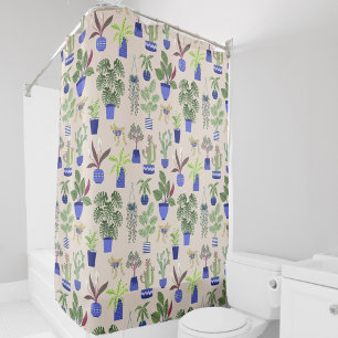 Cactus and Succulent Houseplant Pink Pattern Shower Curtain
