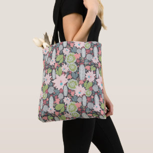 Cactus And Succulent Plants Green Pinks Pattern Tote Bag