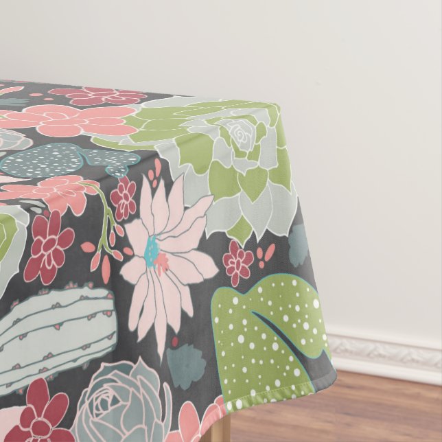 Cactus And Succulent Plants Greens Pinks Blue Tablecloth (In Situ)