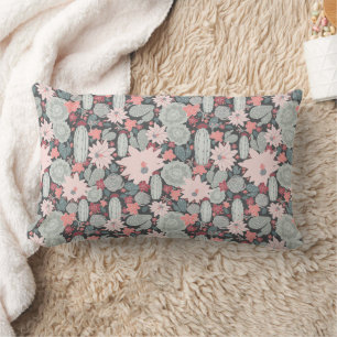 Cactus And Succulent Plants In Pinks Green Pattern Lumbar Cushion