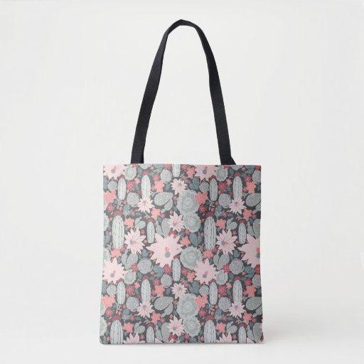 Cactus And Succulent Plants In Pinks Mint Pattern Tote Bag