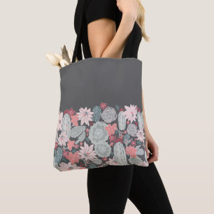 Cactus And Succulent Plants Pattern In Pink-Mint Tote Bag