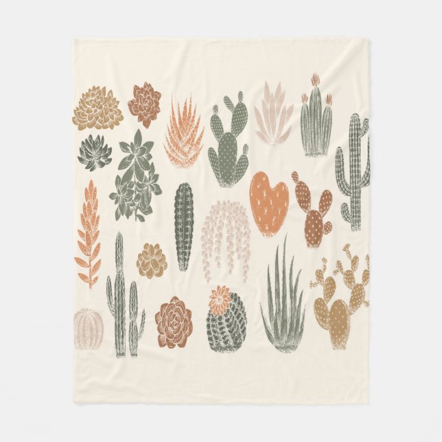 Cactus and succulent seamless pattern fleece blanket (Front)