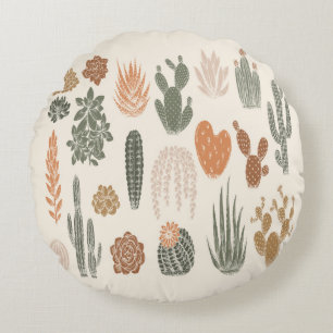 Cactus and succulent seamless pattern round cushion