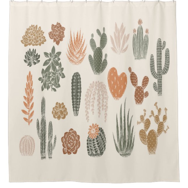 Cactus and succulent seamless pattern shower curtain (Front)