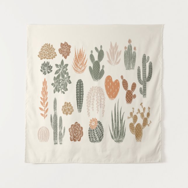 Cactus and succulent seamless pattern tapestry (Front)