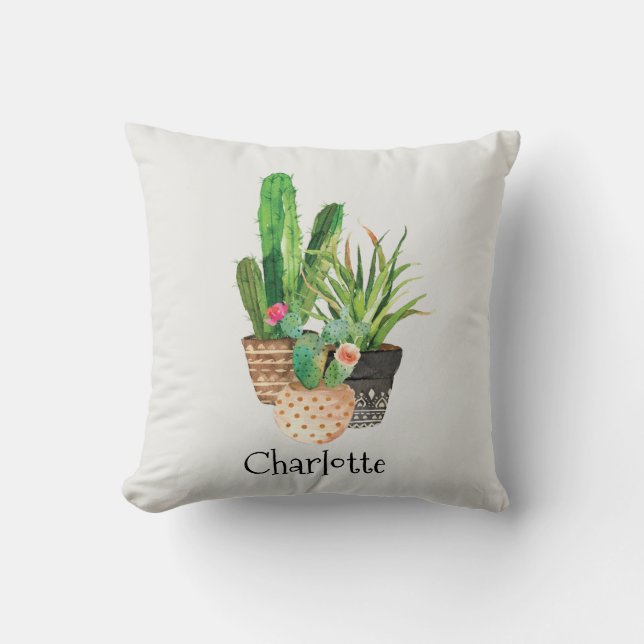 Cactus and Succulents in Pot Cushion (Front)