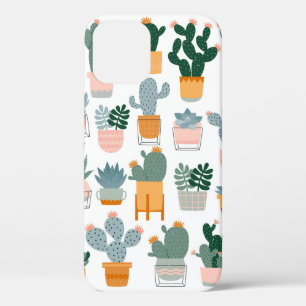 Cactus and succulents in pots on white background. iPhone 12 case