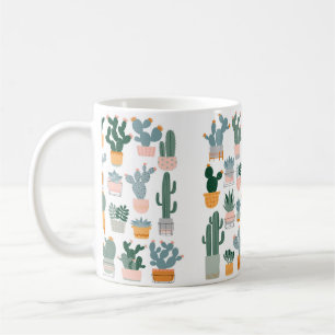 Cactus and succulents in pots on white background. coffee mug