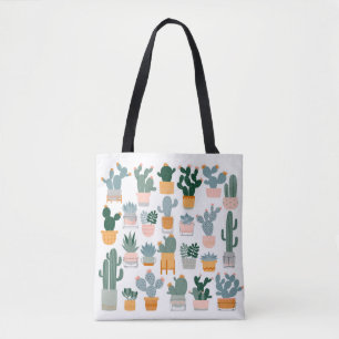 Cactus and succulents in pots on white background. tote bag