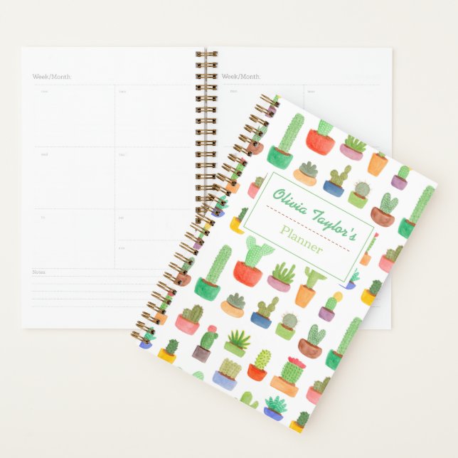 Cactus and Succulents Pattern Personalised Planner (Display)