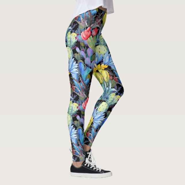 Cactus and Succulents Vibrant Southwest Watercolor Leggings (Right)