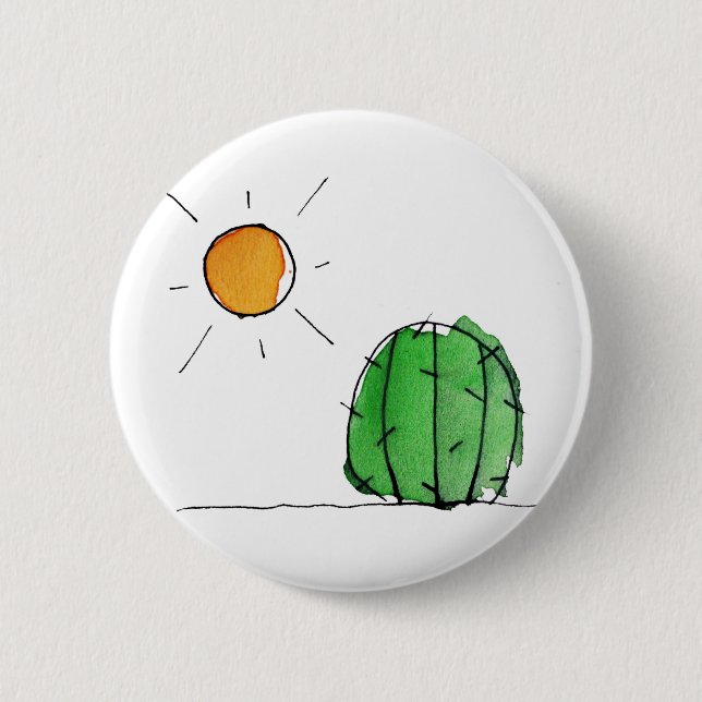 Cactus and Sun Watercolor 2" Button (Front)