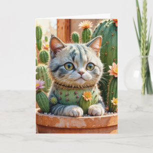 Cactus and Tabby Cat Birthday Card
