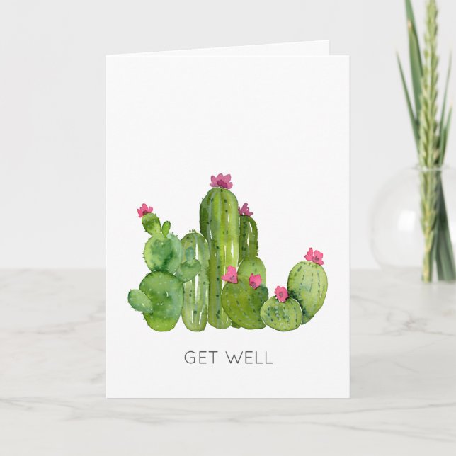 Cactus Art Flowers GET WELL SOON Desert Joy Card (Front)
