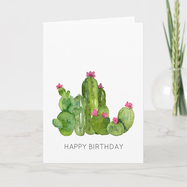 Cactus Art HAPPY BIRTHDAY TO YOU Desert Flowers Card (Front)