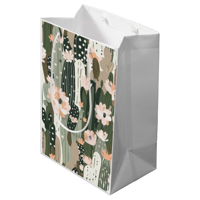 Cactus Art Unique Black Desert Glam Southwest Chic Medium Gift Bag (Back Angled)