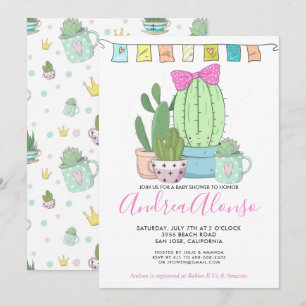 Cactus Baby Girl Baby Shower Invitation
