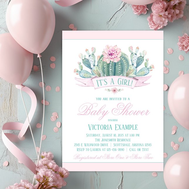 Cactus Baby Girl Shower Invitations (Cute cactus baby shower invitation. Simply add your event details.)