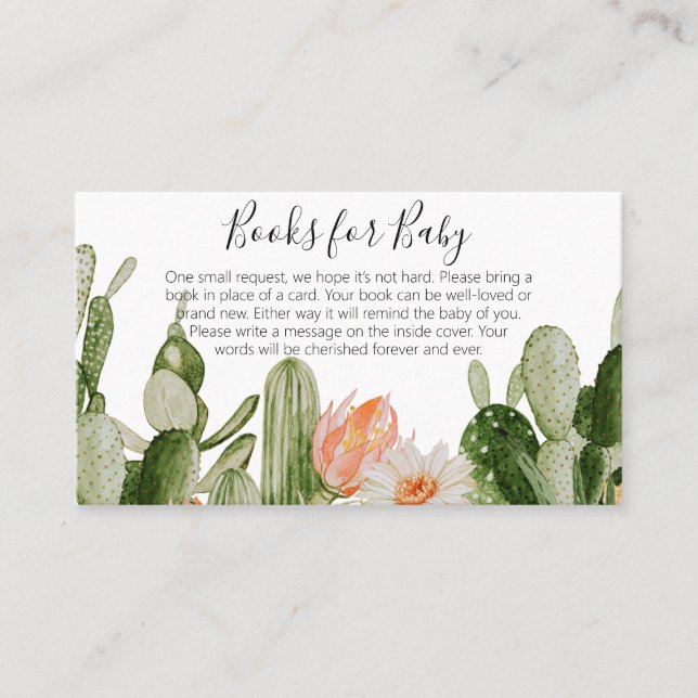 Cactus Baby Shower Books for Baby Business Card (Front)