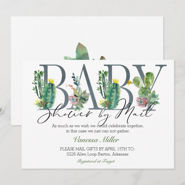 Cactus Baby Shower by Mail Invitation (Front/Back)