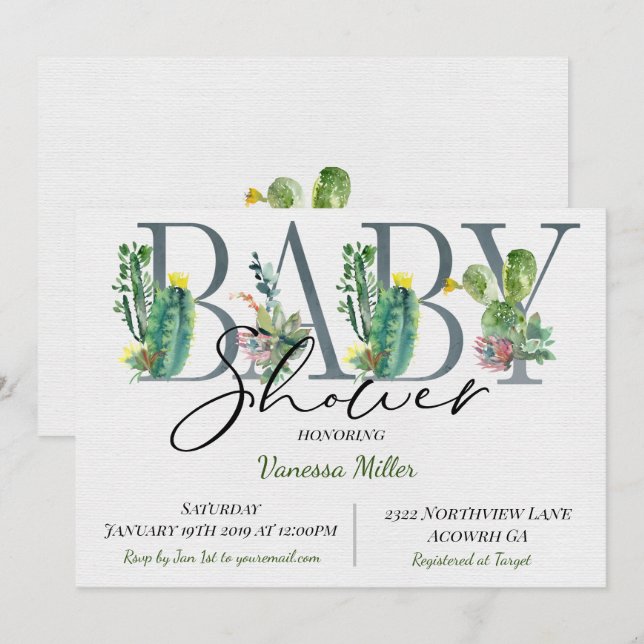 Cactus Baby Shower Invitation (Front/Back)