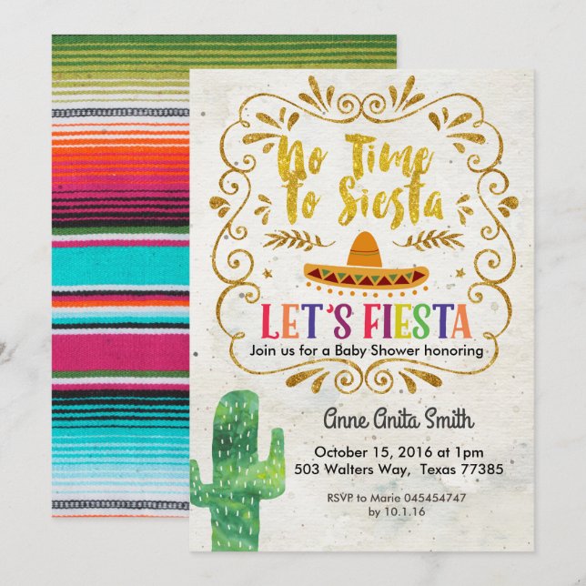 Cactus Baby shower Invitation Gold (Front/Back)