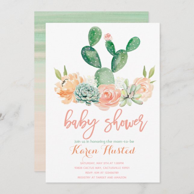 Cactus baby shower invitation succulent (Front/Back)