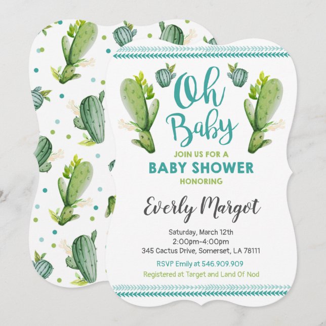 Cactus Baby Shower Invitation Succulent Shower (Front/Back)