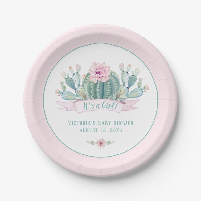 Cactus Baby Shower Paper Plates (Front)
