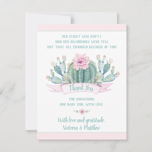Cactus Baby Shower Thank You Cards (Front)
