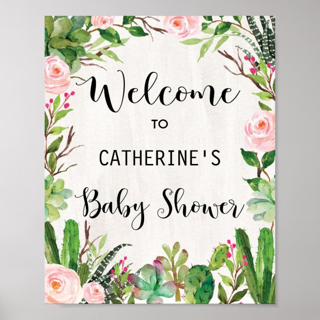 Cactus Baby Shower Welcome Sign Succulent Poster (Front)