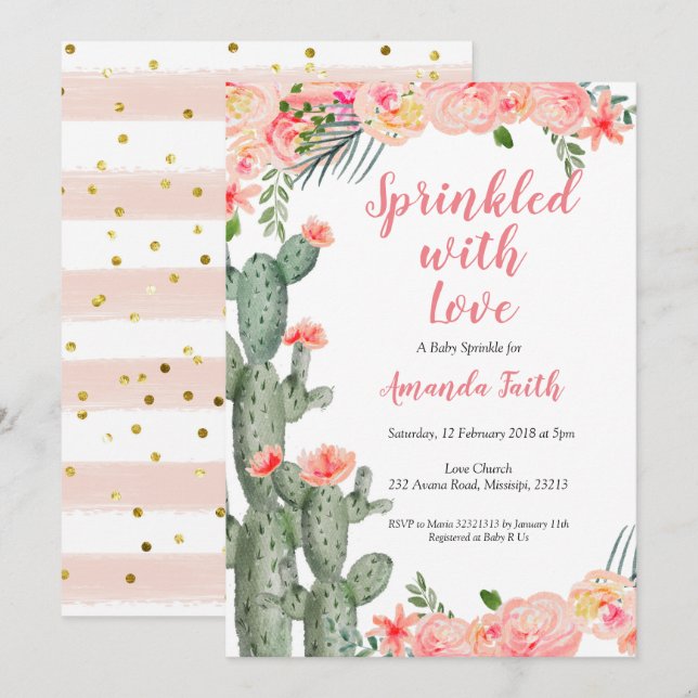 Cactus Baby Sprinkle Invitation Card Floral (Front/Back)