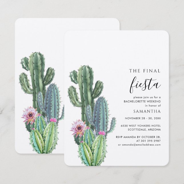 Cactus Bachelorette Weekend Party With Itinerary Invitation (Front/Back)