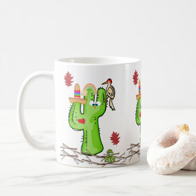 Cactus Bird Nature Mug (With Donut)
