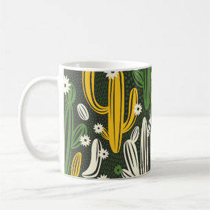 Cactus Black Background Vintage Pattern Coffee Mug