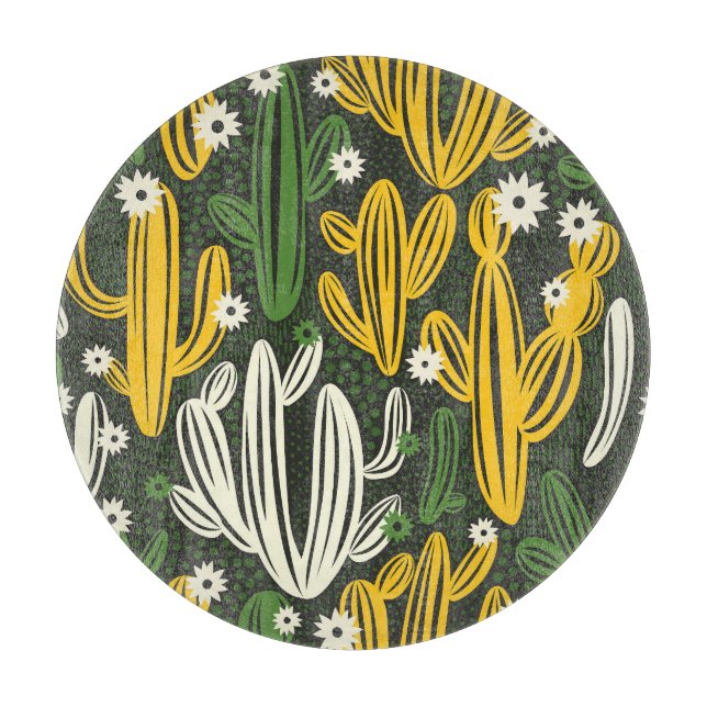 Cactus Black Background Vintage Pattern Cutting Board (Front)