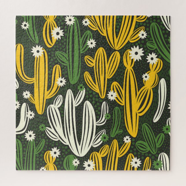 Cactus Black Background Vintage Pattern Jigsaw Puzzle (Vertical)