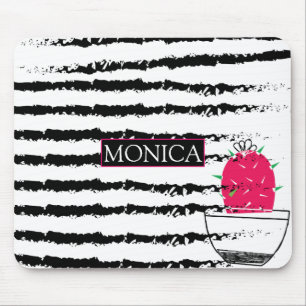 Cactus black white pattern monogram mouse mat