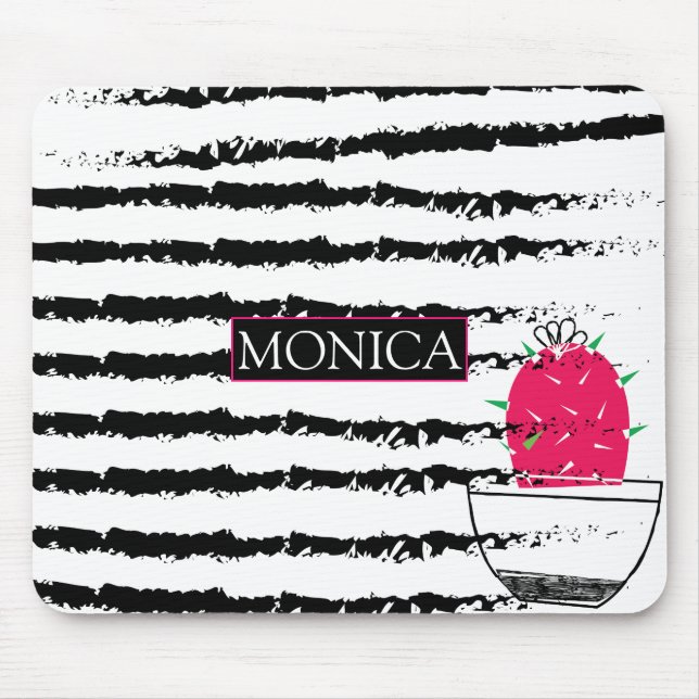 Cactus black white pattern monogram mouse mat (Front)
