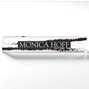 Cactus black white pattern striped nameplate