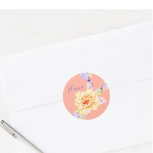 Cactus bloom desert flower watercolor peach purple classic round sticker