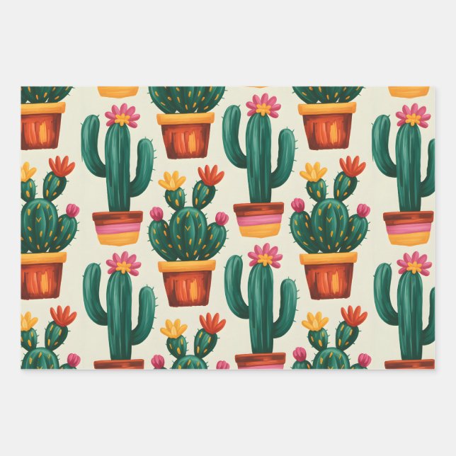 Cactus Bloom Wrapping Paper Sheet (Front)