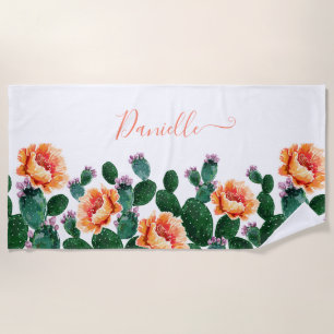 Cactus Blooming with Flowers Beach Towel