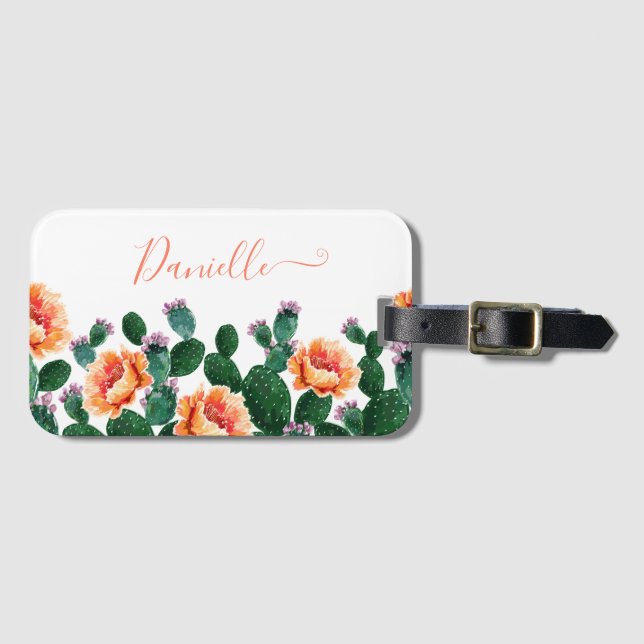 Cactus Blooming with Flowers Luggage Tag (Front Horizontal)