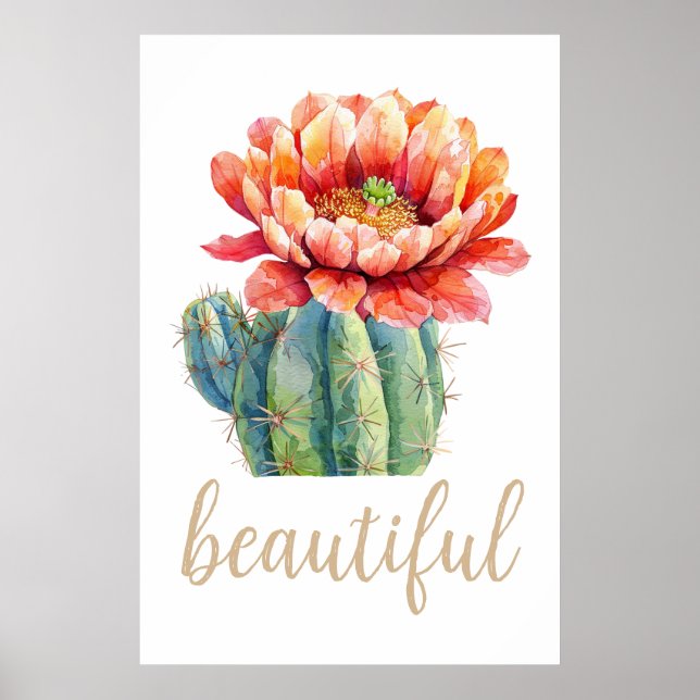 Cactus Blossom Watercolor Beautiful Desert Poster (Front)