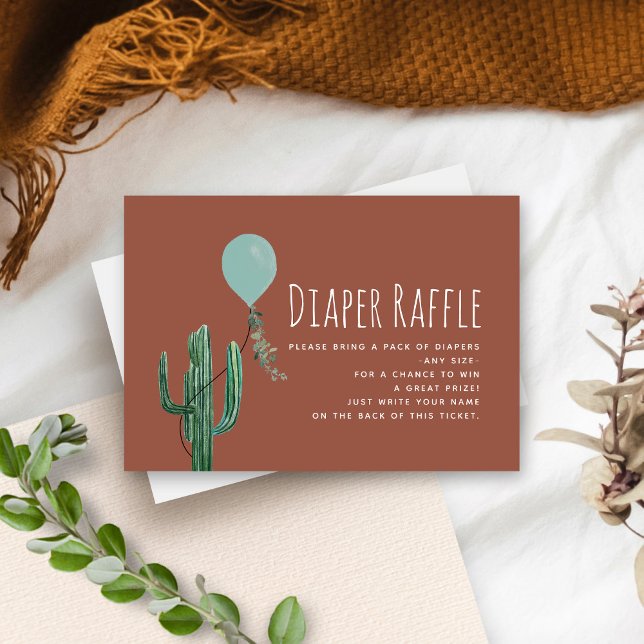 Cactus Blue Balloon Baby Shower Diaper Raffle  Enclosure Card (Creator Uploaded)