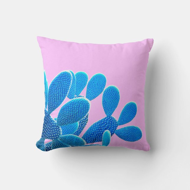 Cactus blue coloured on pink background. Fashion,  Cushion (Front)